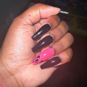Custom Black and Neon Pink Press On Nails